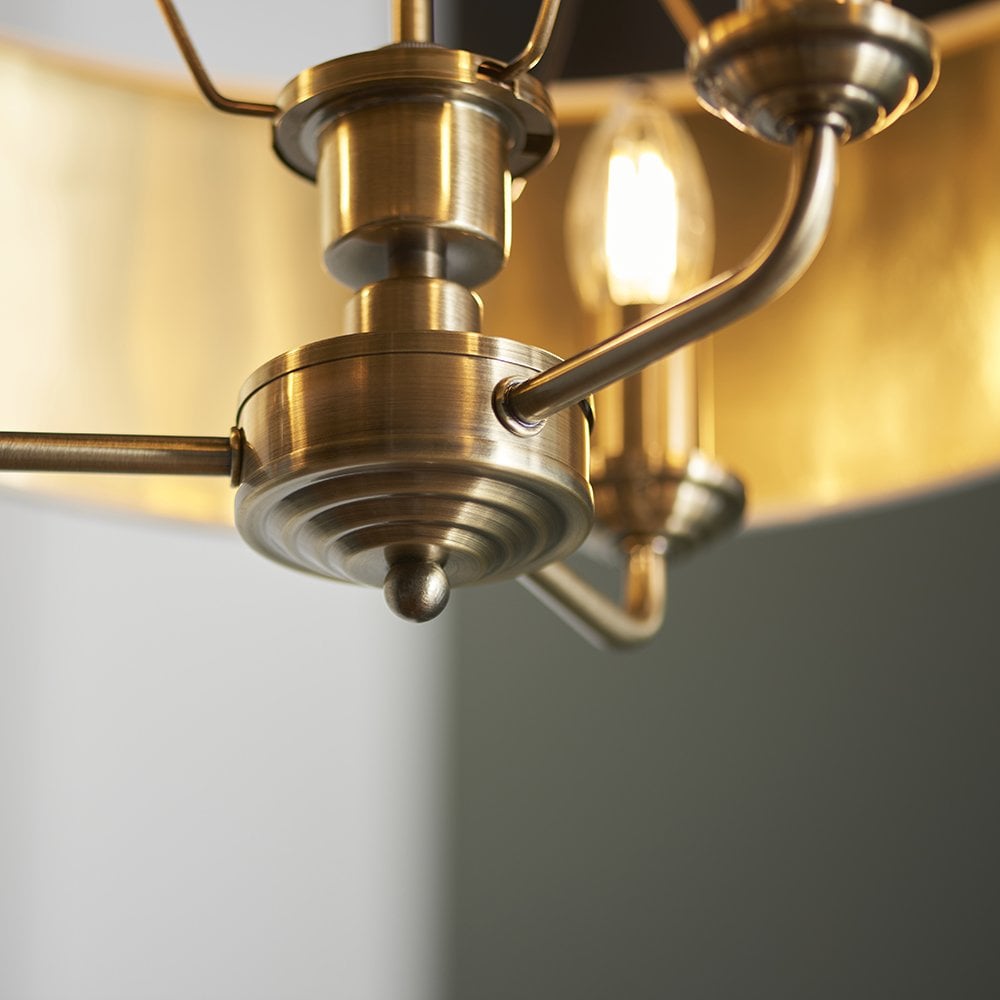 Highclere 3 Light Pendant in Antique Brass C/W White Shade