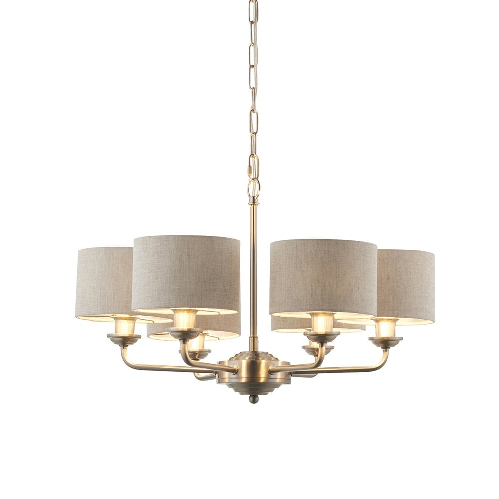 Highclere 6 Light Multi Arm Pendant in Bright Nickel C/W Charcoal Shades