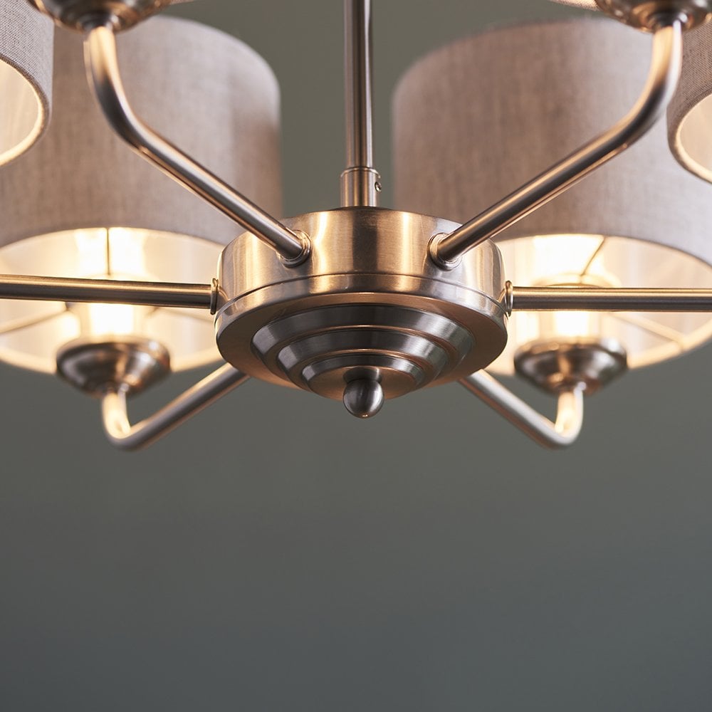 Highclere 6 Light Multi Arm Pendant in Bright Nickel C/W Charcoal Shades