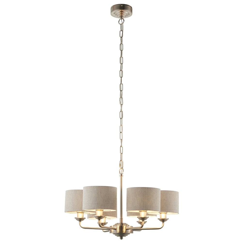 Highclere 6 Light Multi Arm Pendant in Bright Nickel C/W Charcoal Shades