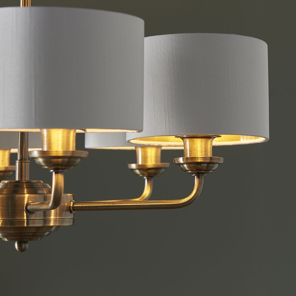 Highclere 6 Light Multi Arm Pendant in Bright Nickel C/W Charcoal Shades