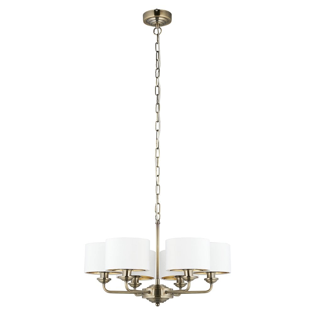 Highclere 6 Light Multi Arm Pendant in Bright Nickel C/W Charcoal Shades