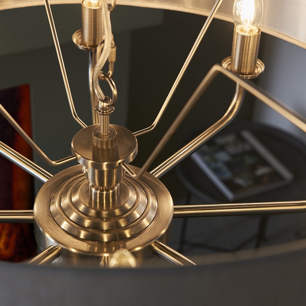 Highclere 8 Light Drum Pendant Bright Nickel C/W Charcoal Shade