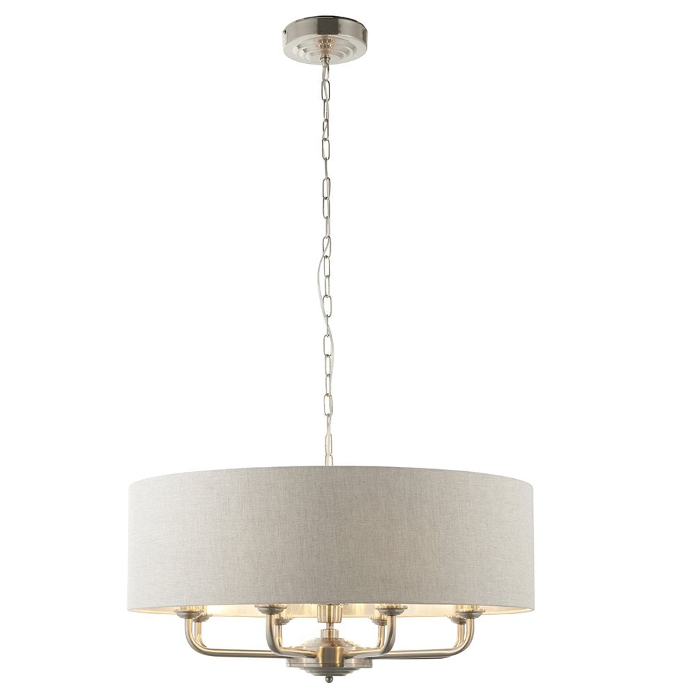 Highclere 8 Light Drum Pendant Bright Nickel C/W Charcoal Shade