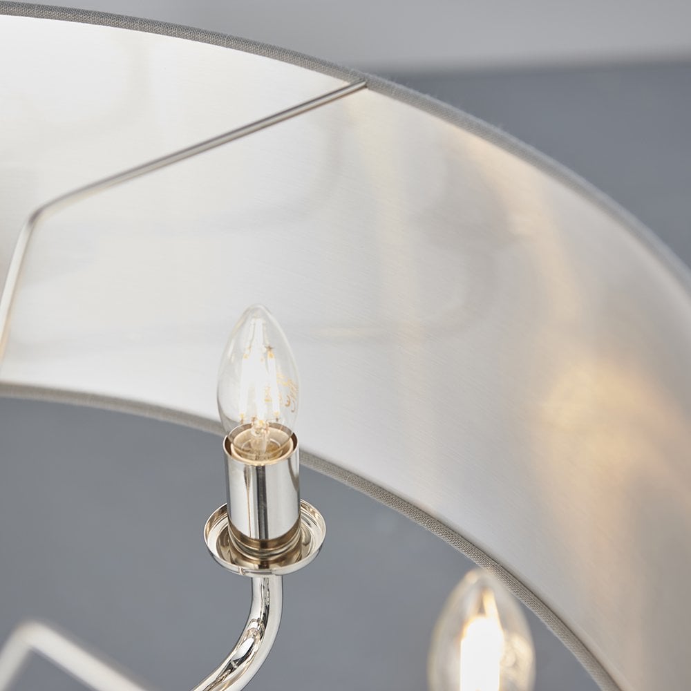 Highclere 8 Light Drum Pendant Bright Nickel C/W Charcoal Shade