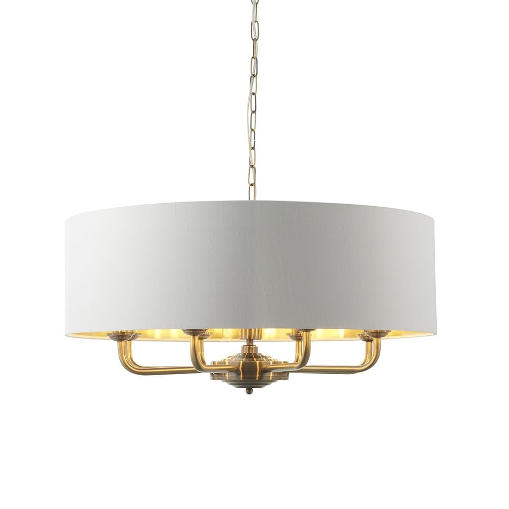 Highclere 8 Light Drum Pendant Bright Nickel C/W Charcoal Shade