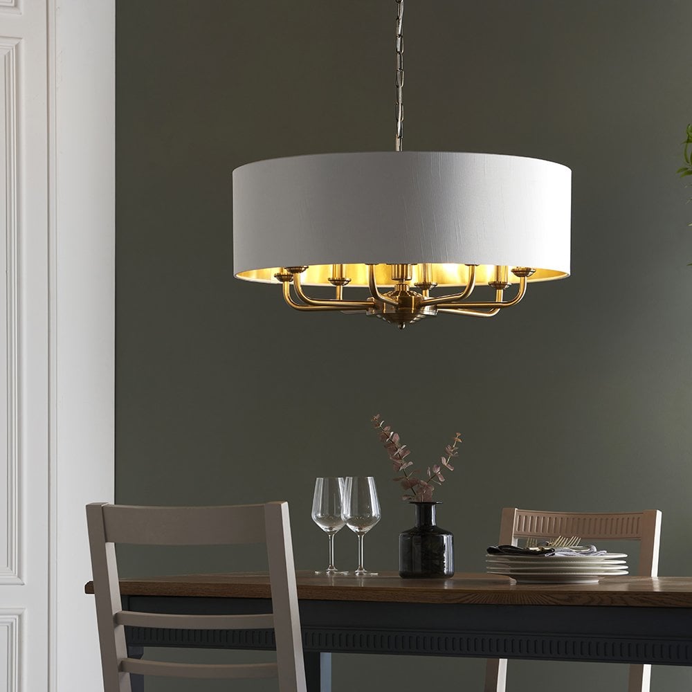 Highclere 8 Light Drum Pendant Bright Nickel C/W Charcoal Shade