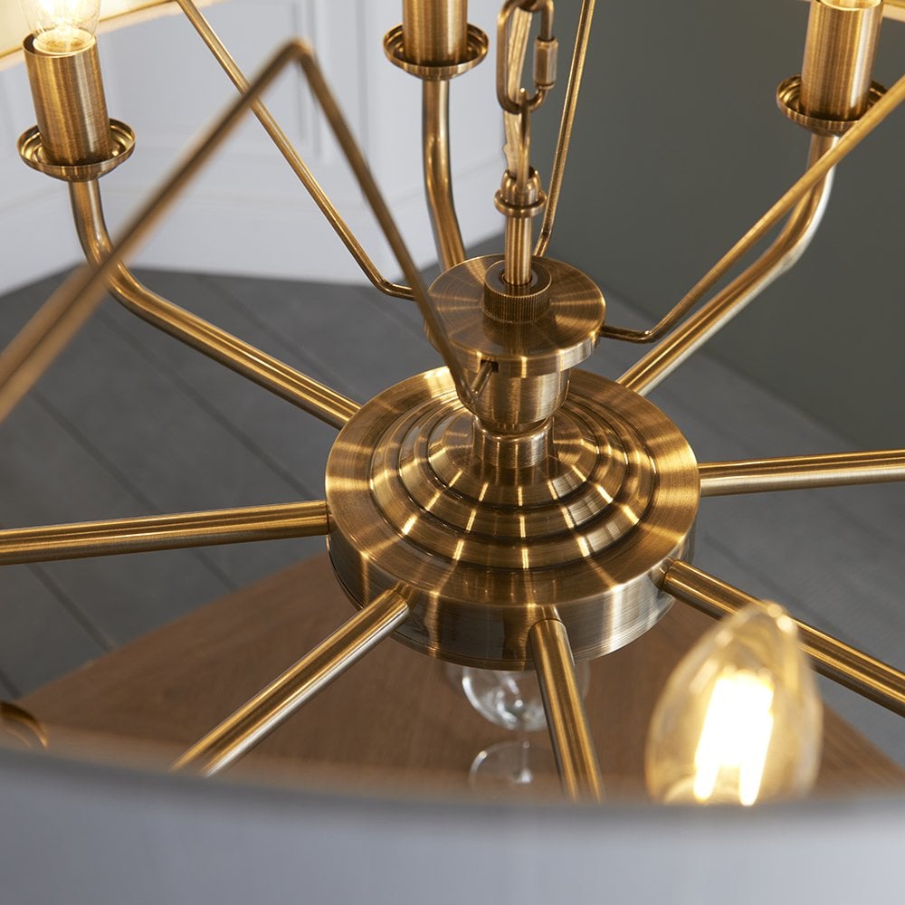 Highclere 8 Light Drum Pendant Bright Nickel C/W Charcoal Shade