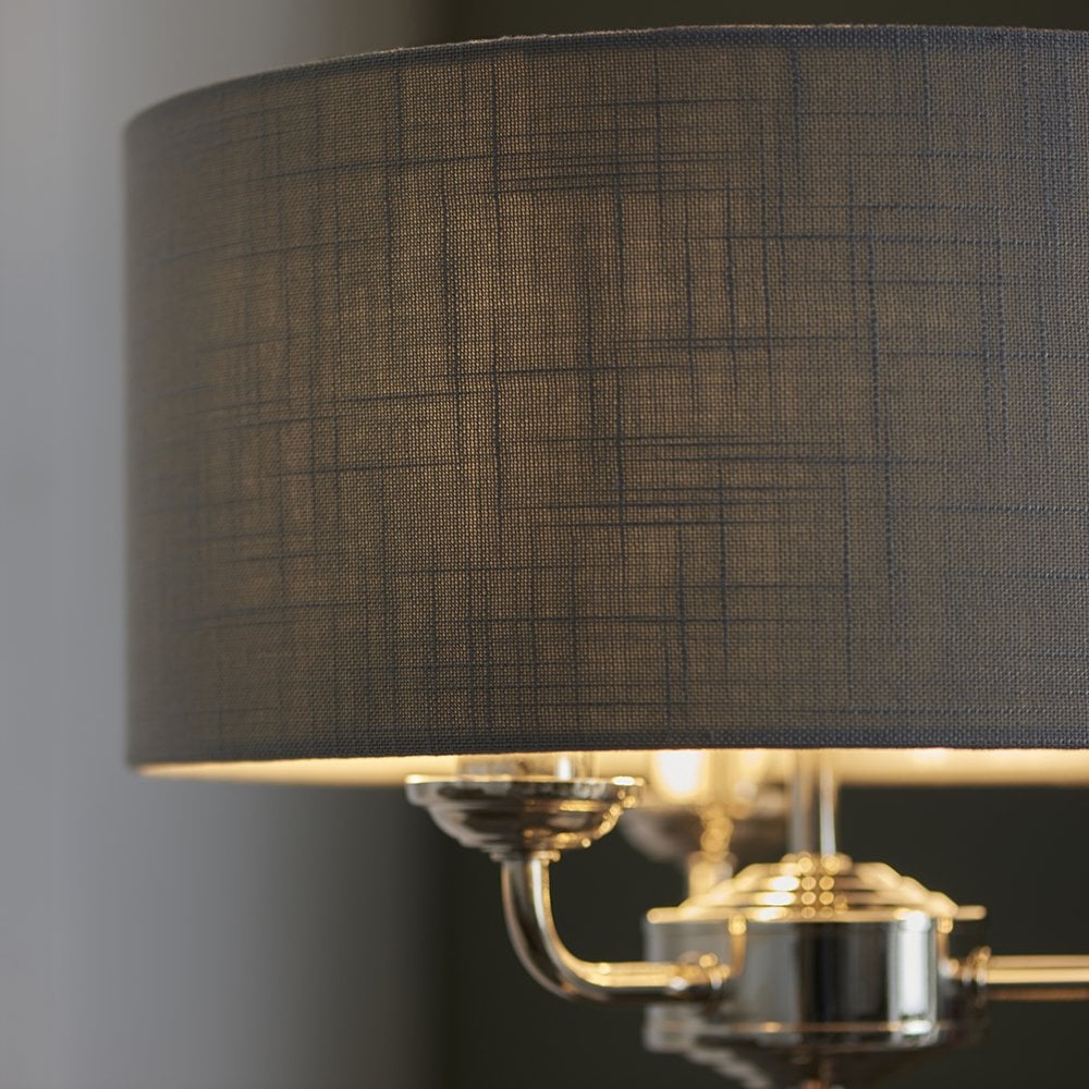 Highclere 3 Light Table Lamp in Bright Nicke; & Charcoal Shade