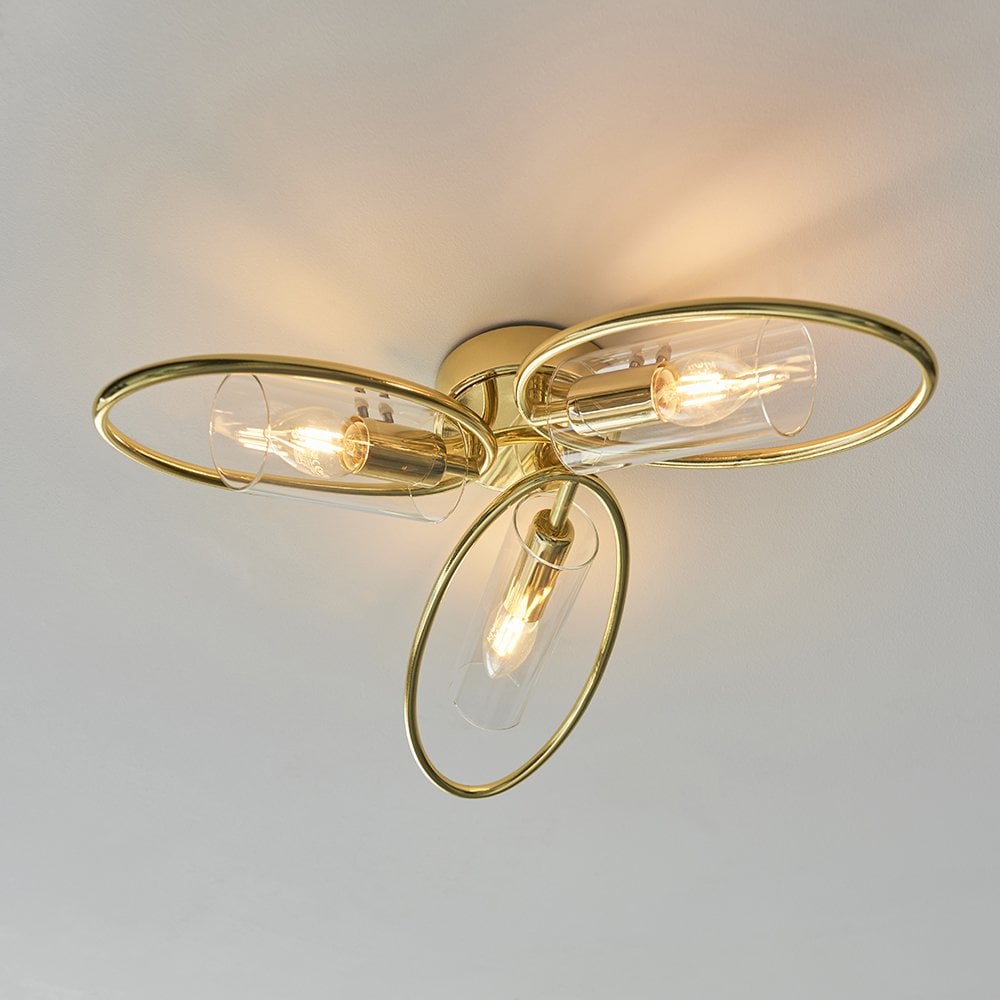 Amari Polished Brass 3 Light Semi flush Fitting