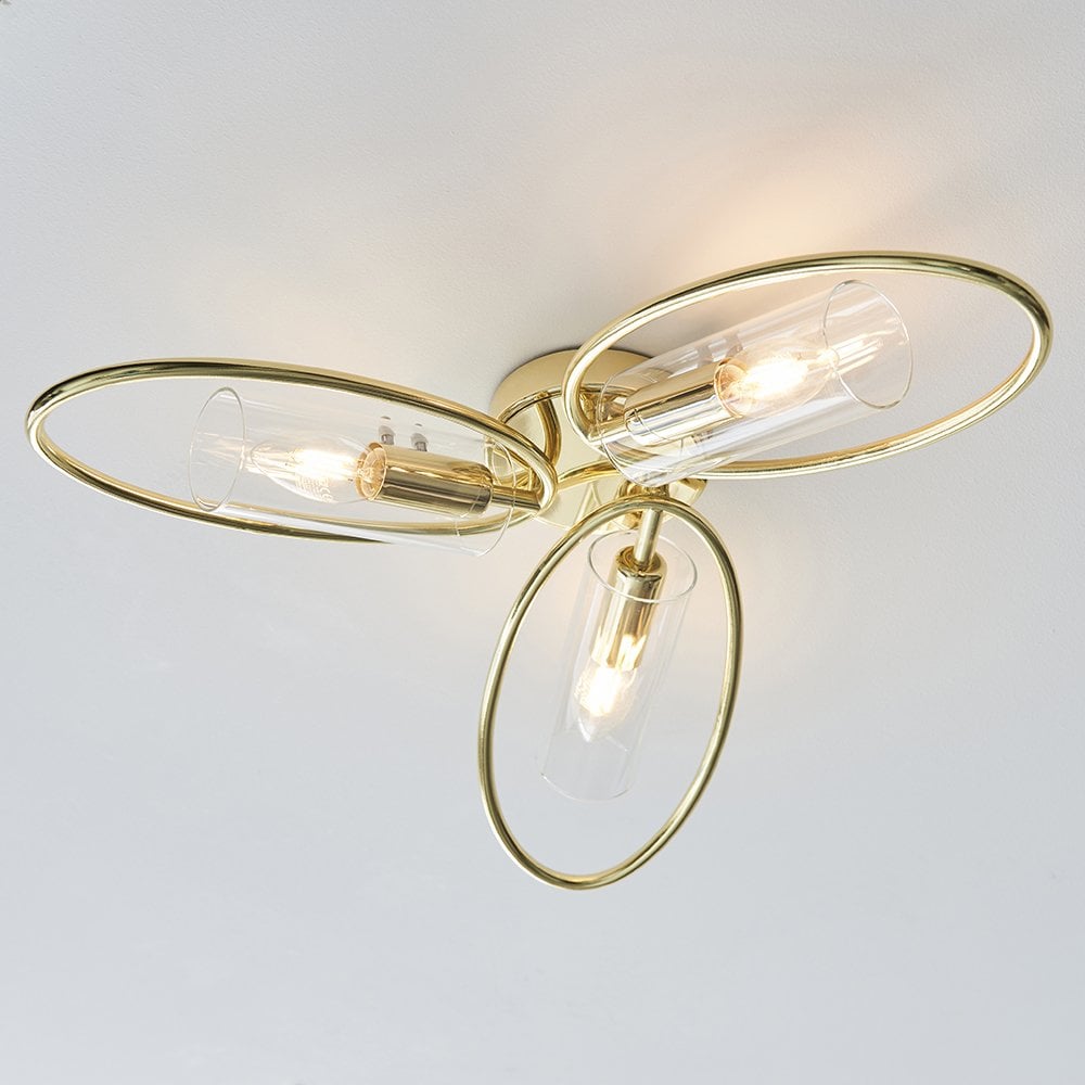 Amari Polished Brass 3 Light Semi flush Fitting