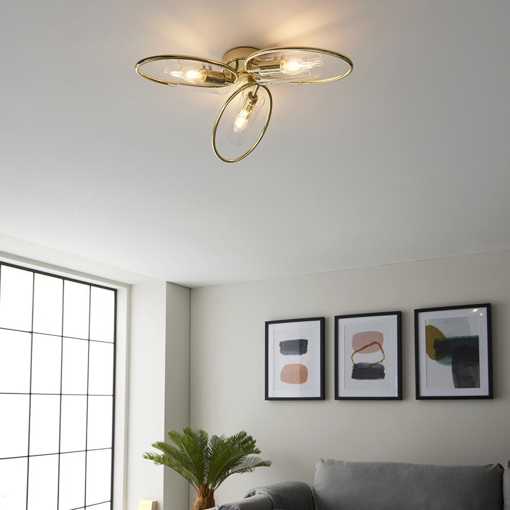 Amari Polished Brass 3 Light Semi flush Fitting