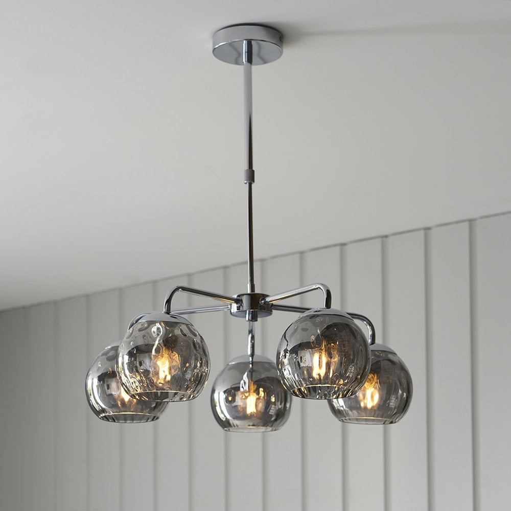 Dimple 5 Light Polished Chrome with Smoked Glass Semi Flush