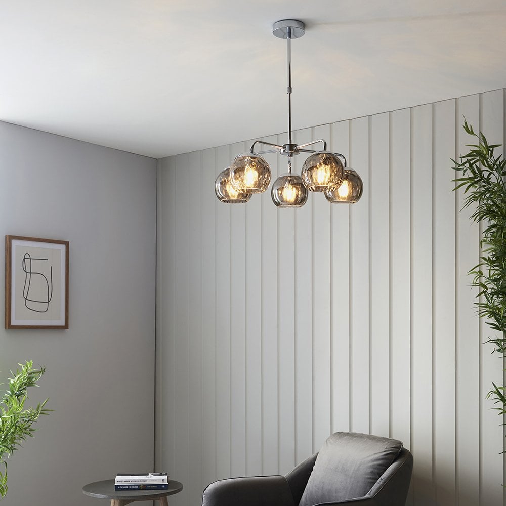 Dimple 5 Light Polished Chrome with Smoked Glass Semi Flush
