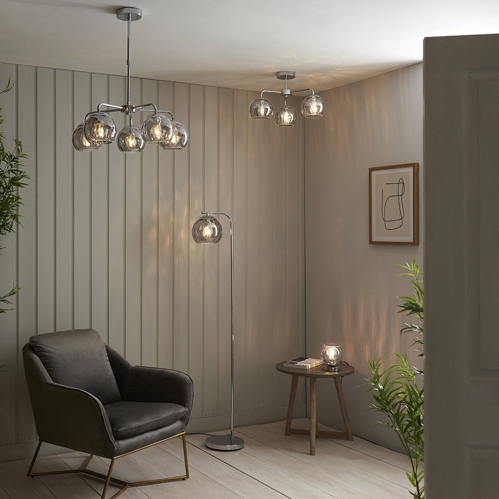 Dimple 5 Light Polished Chrome with Smoked Glass Semi Flush
