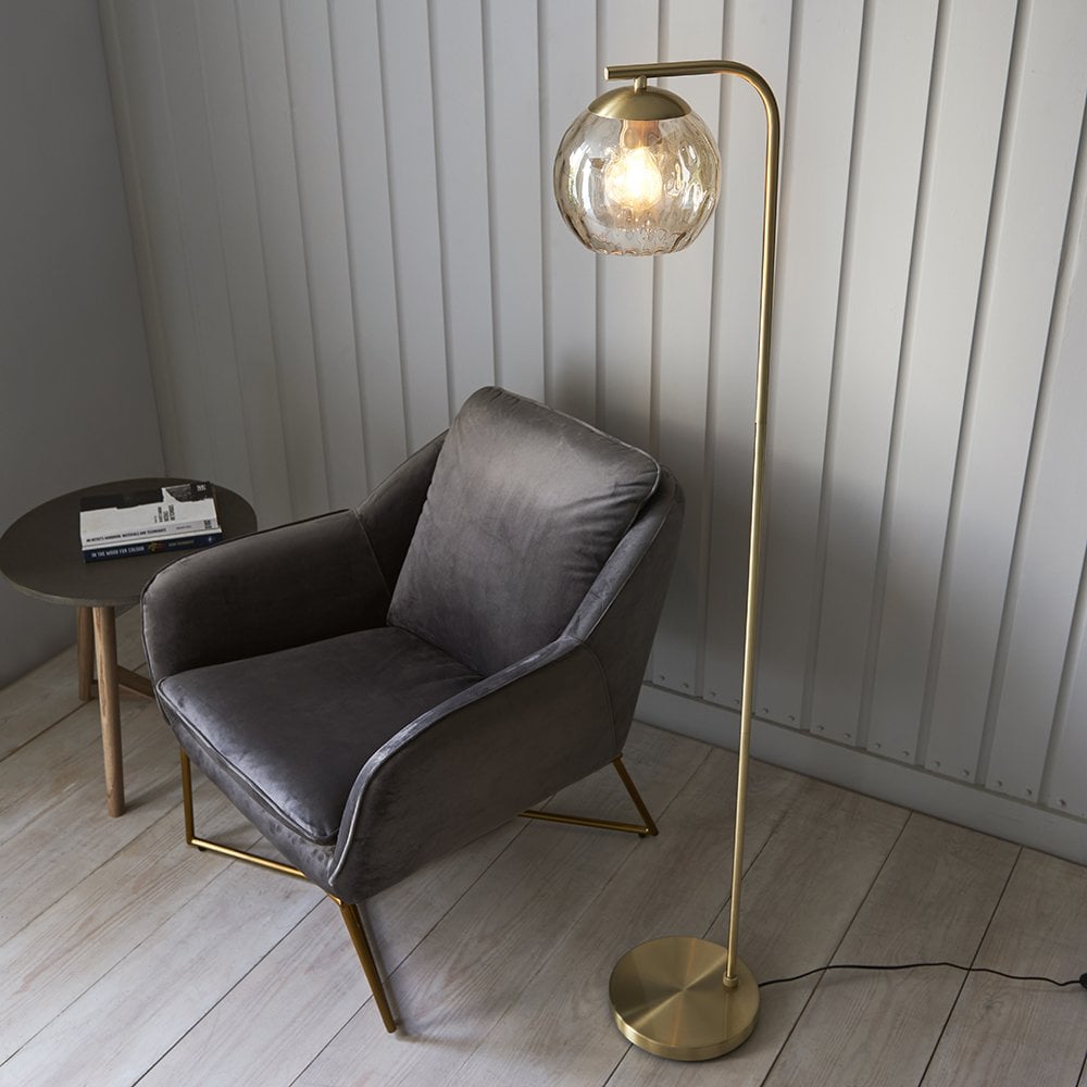 Dimple Brushed Brass & Champagne Glass Floor Lamp