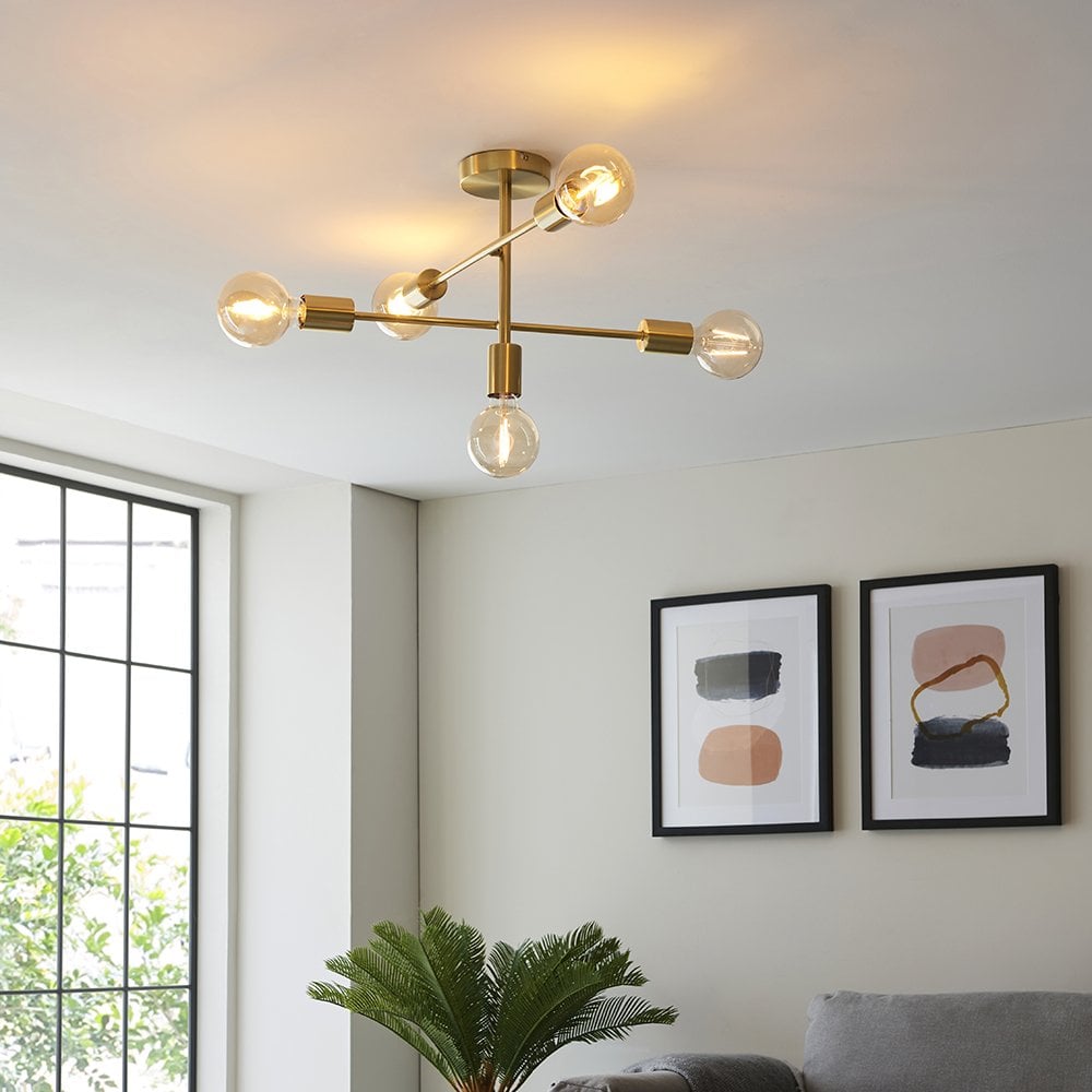 Studio 5 Light Semi Flush in Brushed Brass