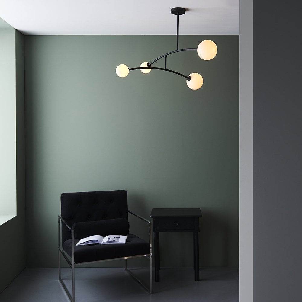 Black Ceiling Light with 4 Opal Glass Shades