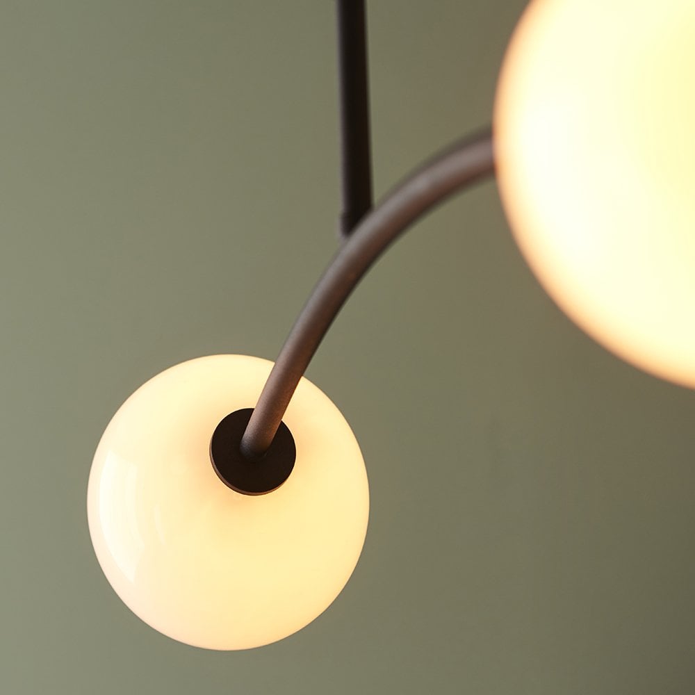 Black Ceiling Light with 4 Opal Glass Shades