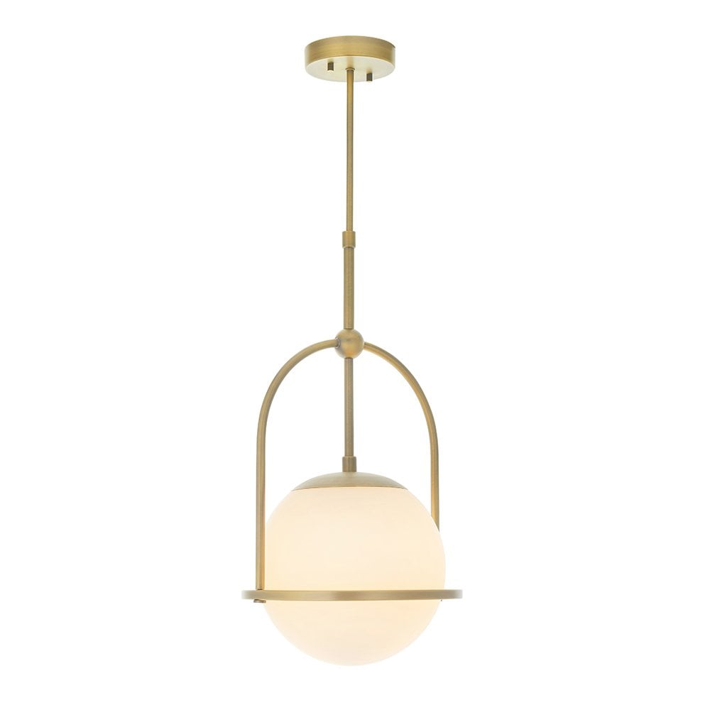 An Opal Glass Single Pendant in Antique Brass