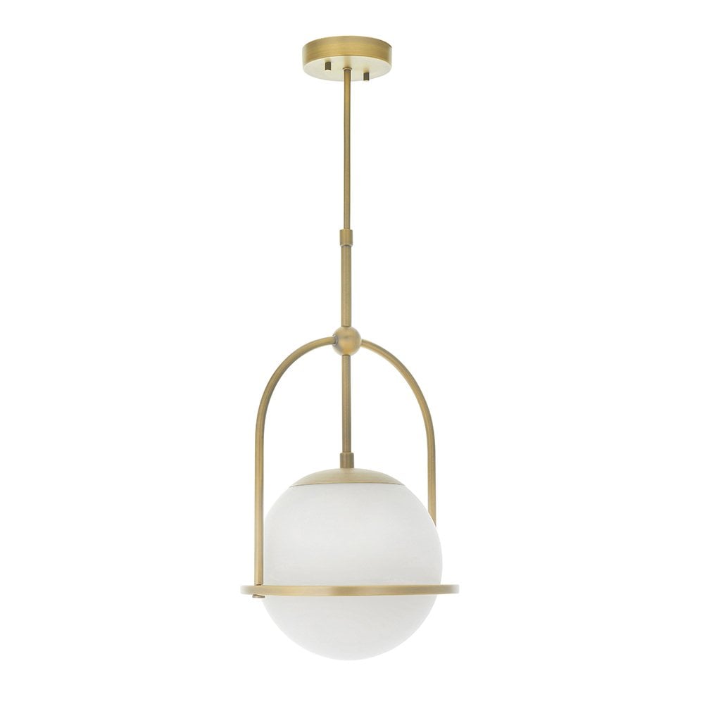 An Opal Glass Single Pendant in Antique Brass