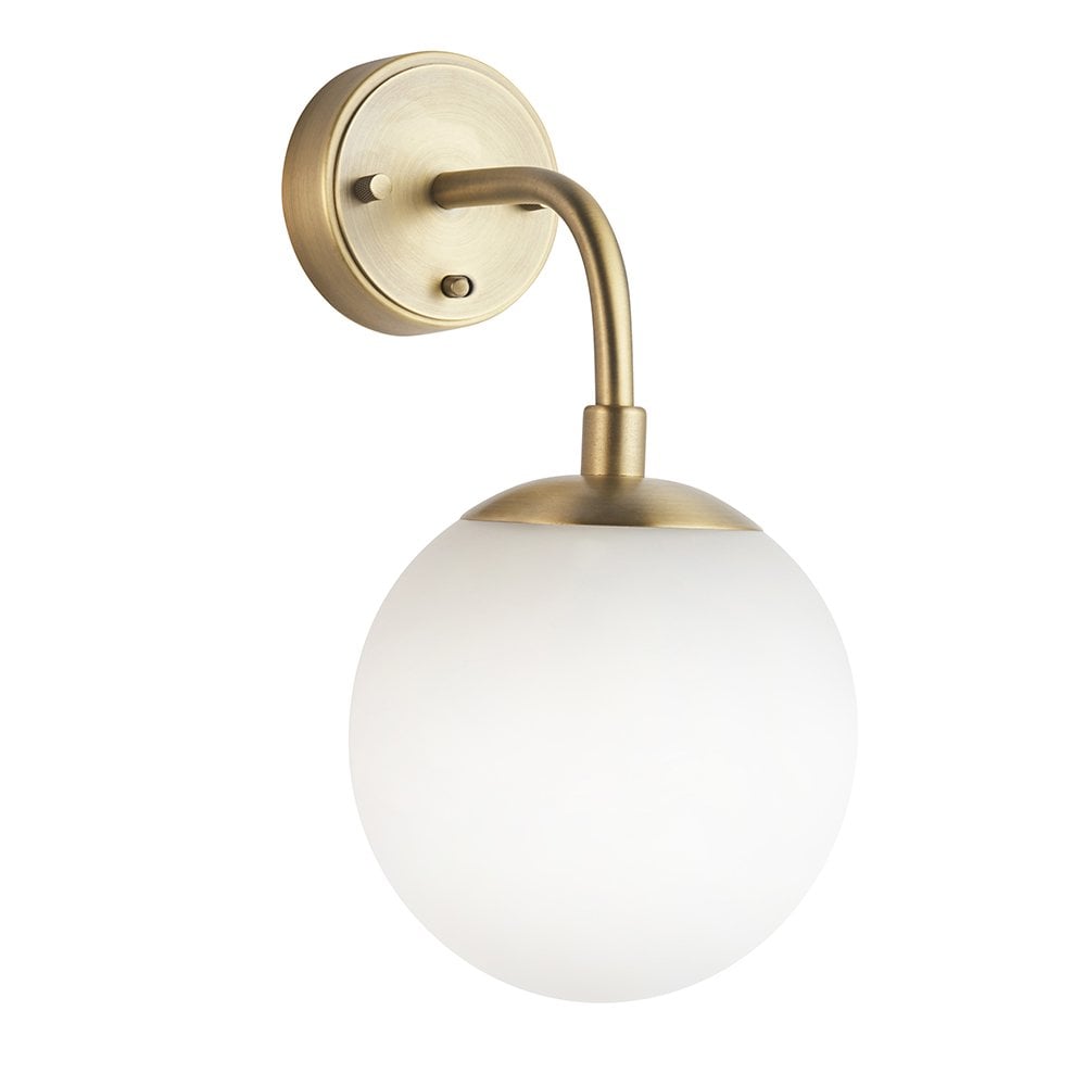 Matt Antique Brass Wall Light with Opal Glass Shade