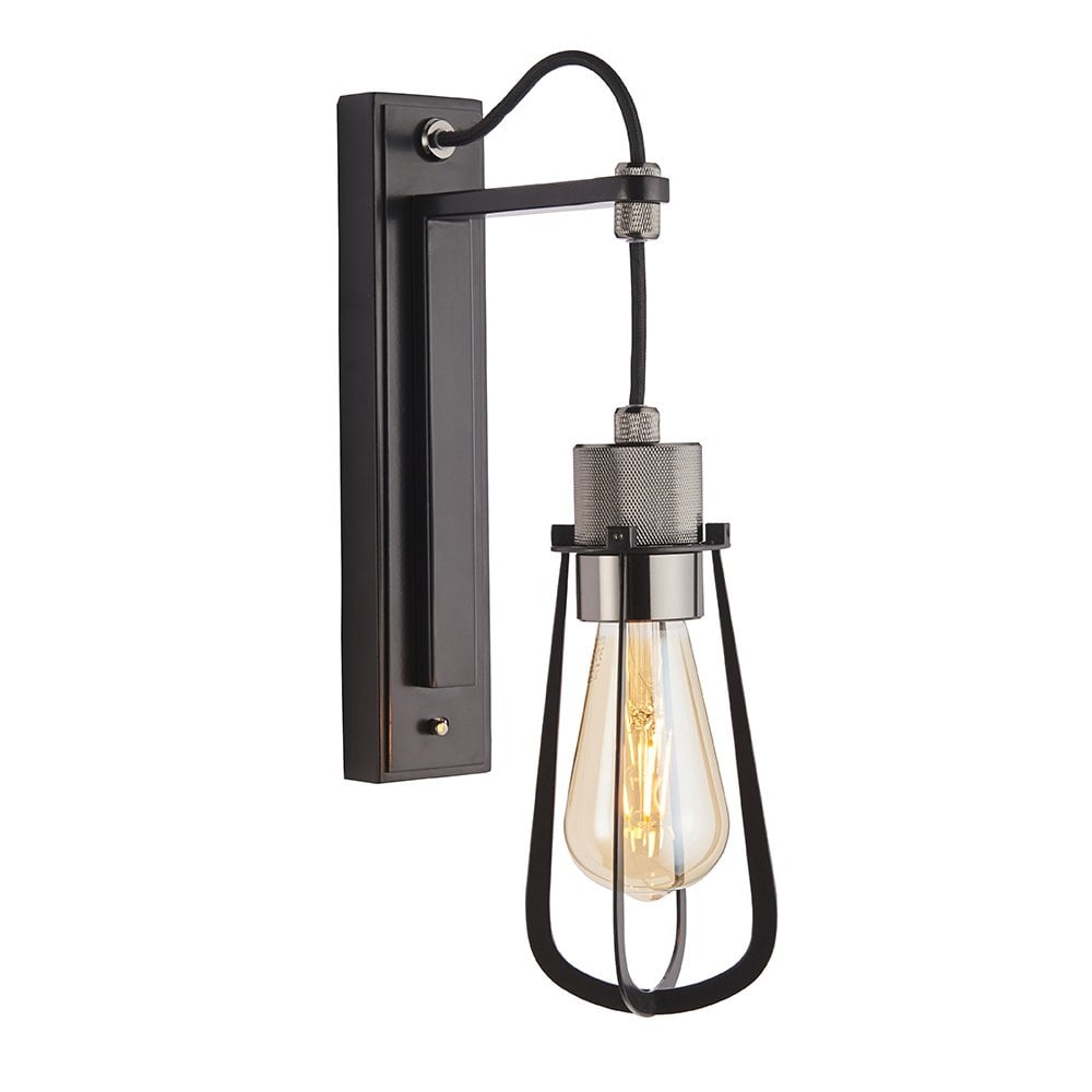 Urban Chrome & Black Wall Light with Cage detail