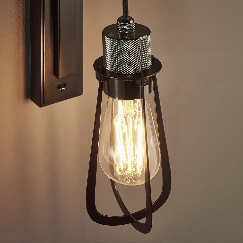 Urban Chrome & Black Wall Light with Cage detail