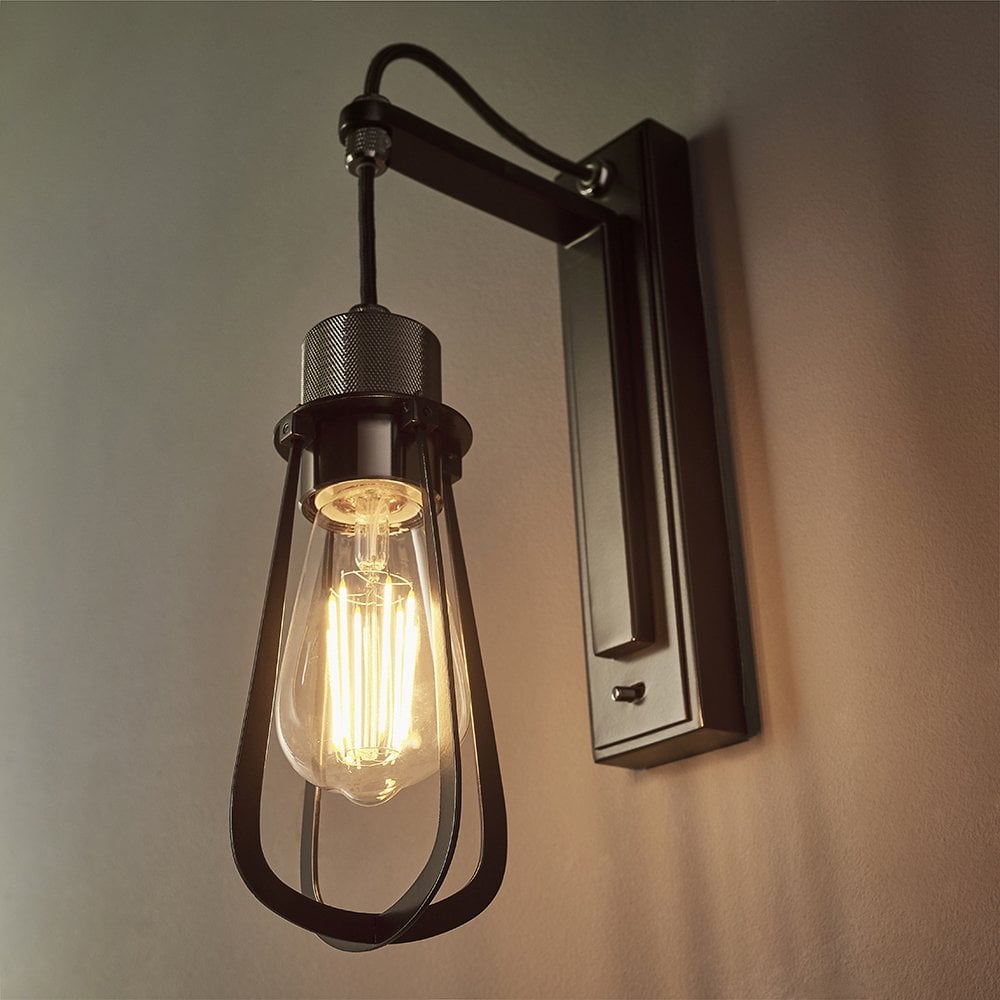 Urban Chrome & Black Wall Light with Cage detail