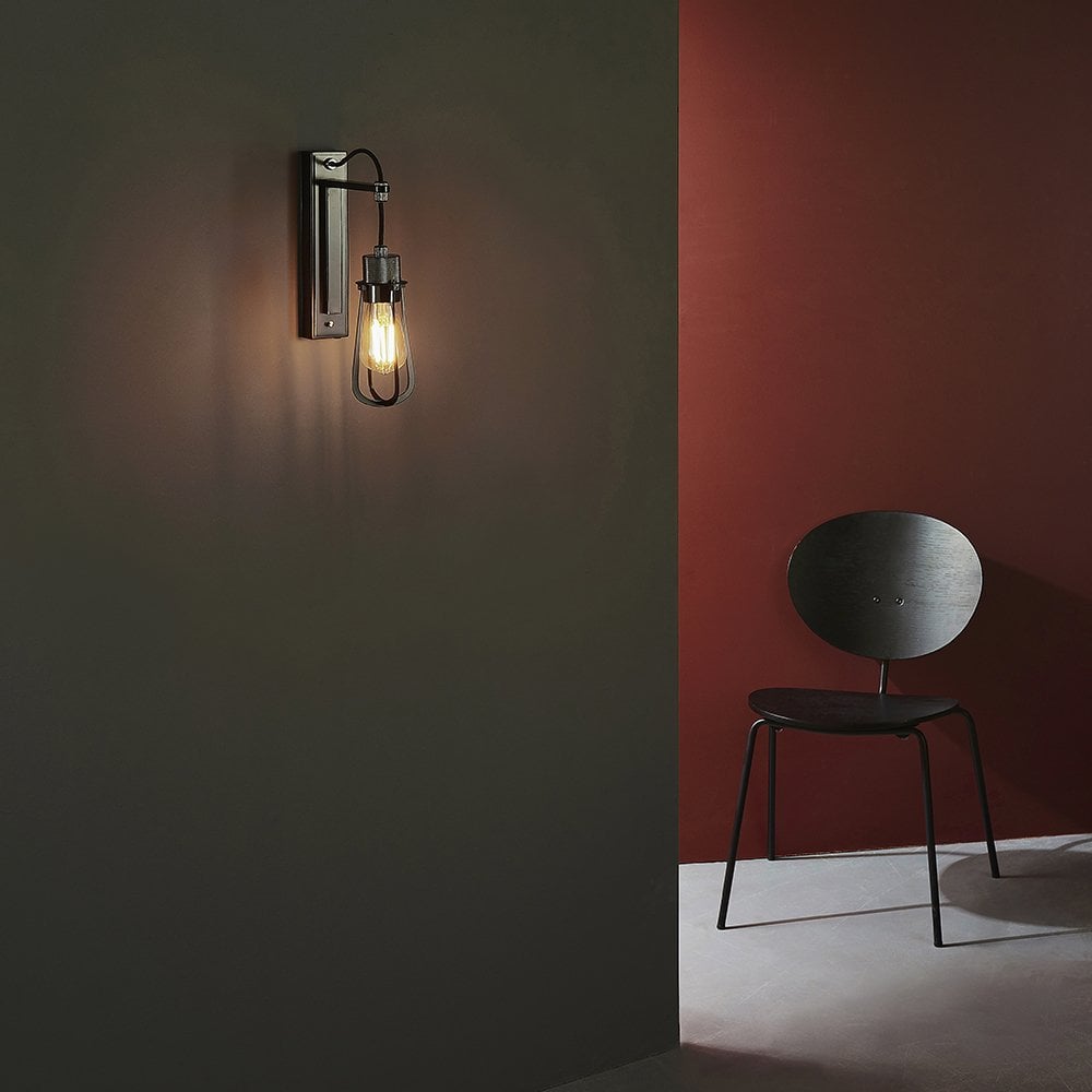 Urban Chrome & Black Wall Light with Cage detail
