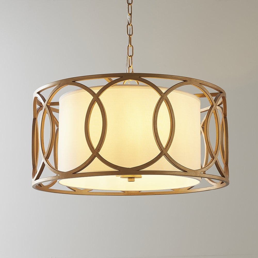 Gold 4 Light Circular Pendant C/W White Shade