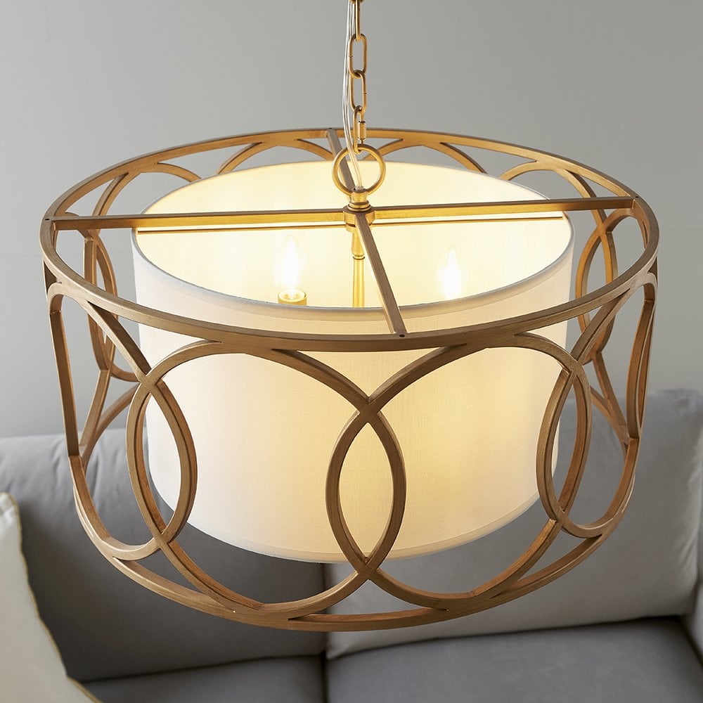 Gold 4 Light Circular Pendant C/W White Shade