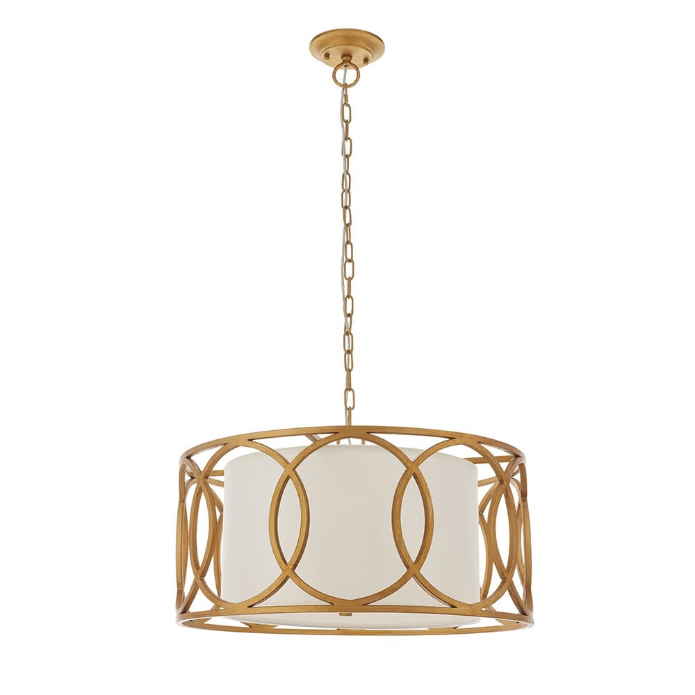 Gold 4 Light Circular Pendant C/W White Shade