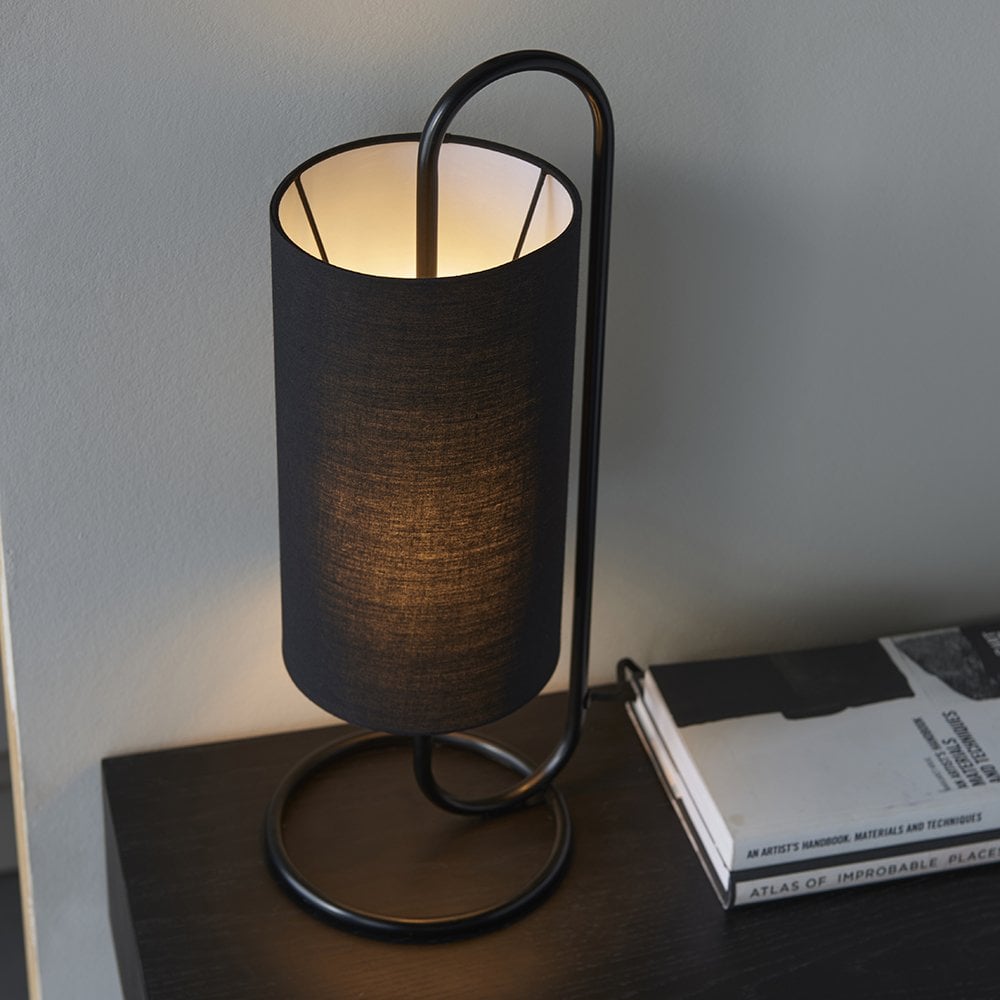 Klip Oval Table Lamp in Matt Black C/W Black Shade