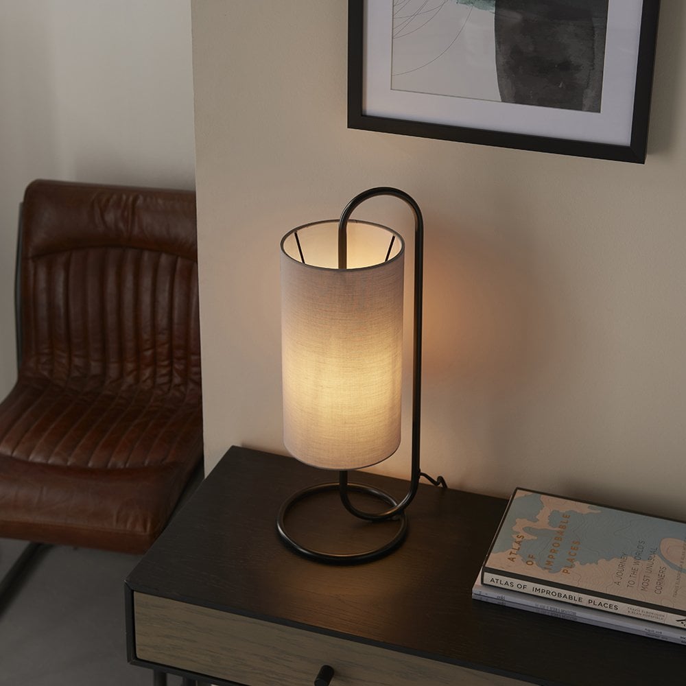 Klip Oval Table Lamp in Matt Black C/W Grey Shade
