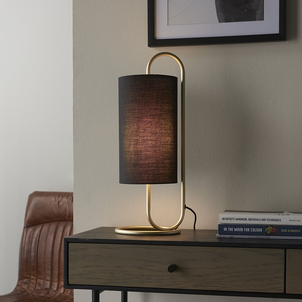 Klip Oval Table Lamp in Antique Brass C/W Black Shade