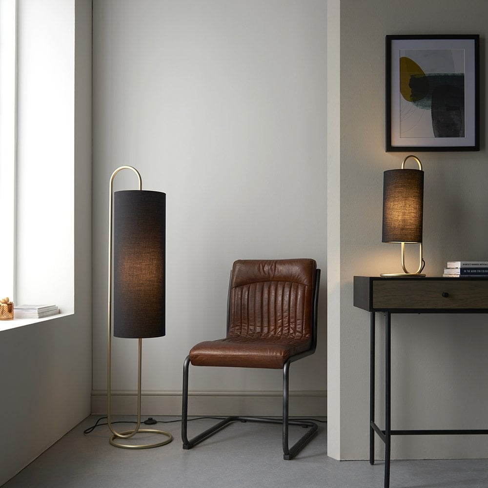 Klip Oval Table Lamp in Antique Brass C/W Black Shade