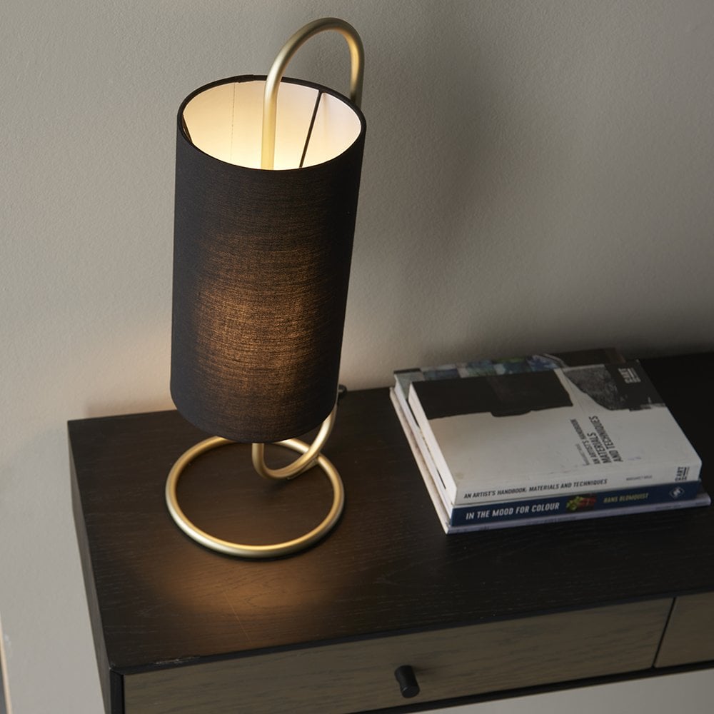 Klip Oval Table Lamp in Antique Brass C/W Black Shade