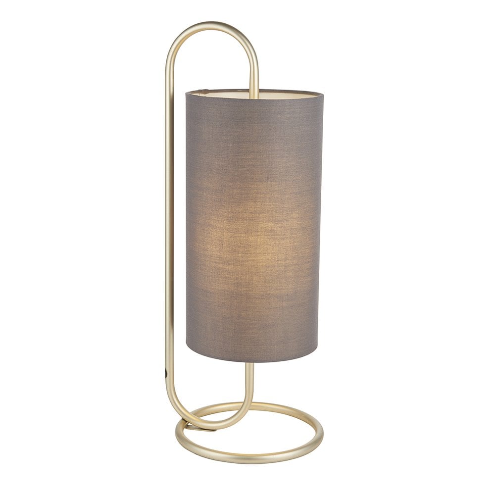 Klip Oval Table Lamp in Antique Brass C/W Grey Shade