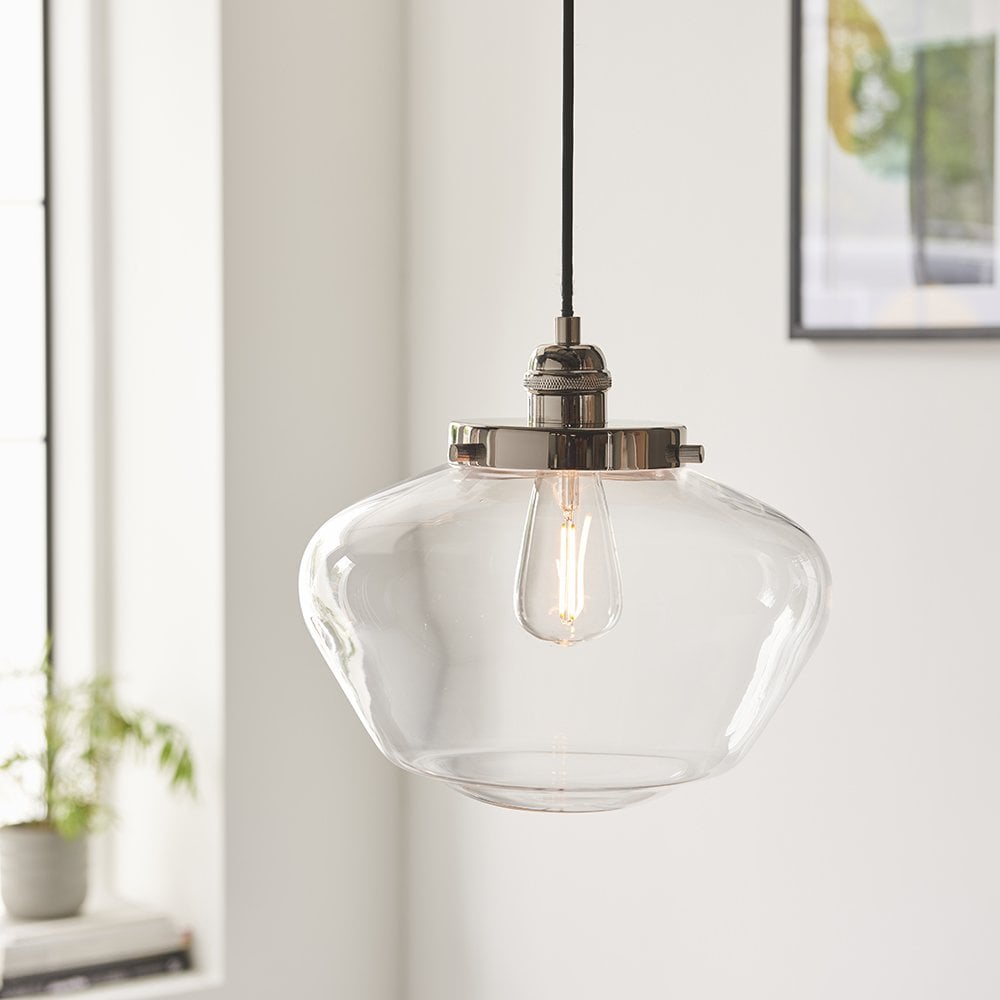 Camberley Polished Nickel Pendant with Glass Shade