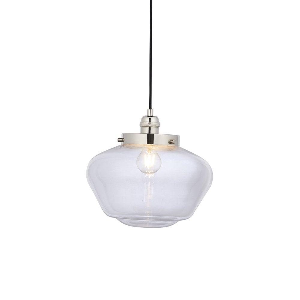 Camberley Polished Nickel Pendant with Glass Shade