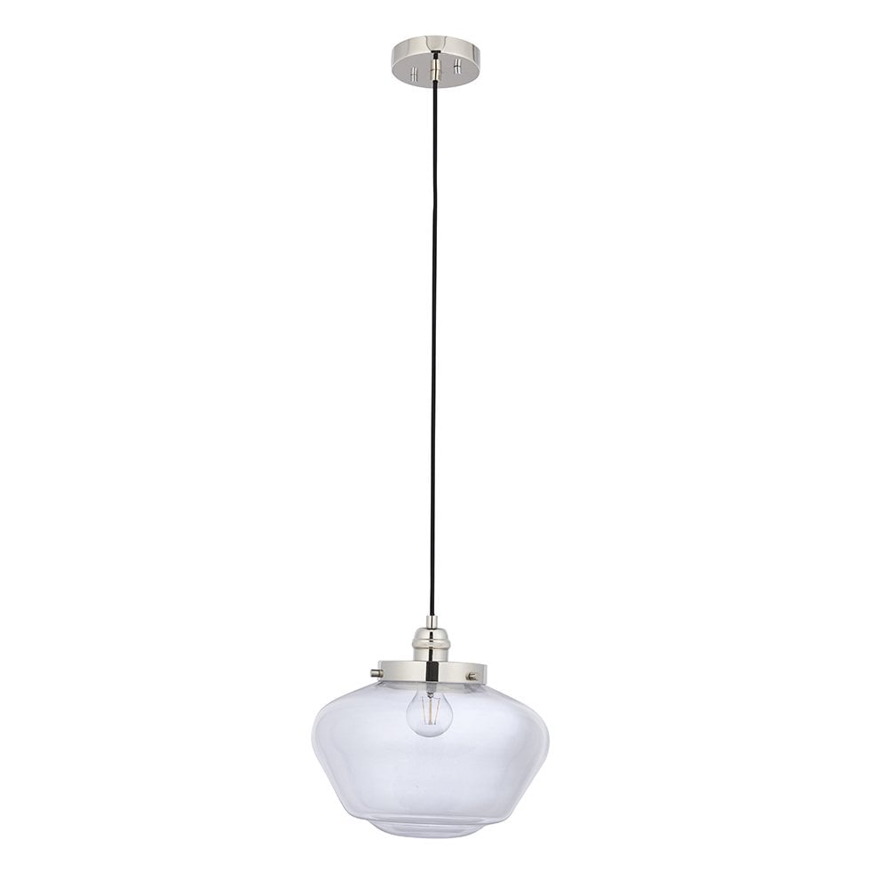 Camberley Polished Nickel Pendant with Glass Shade