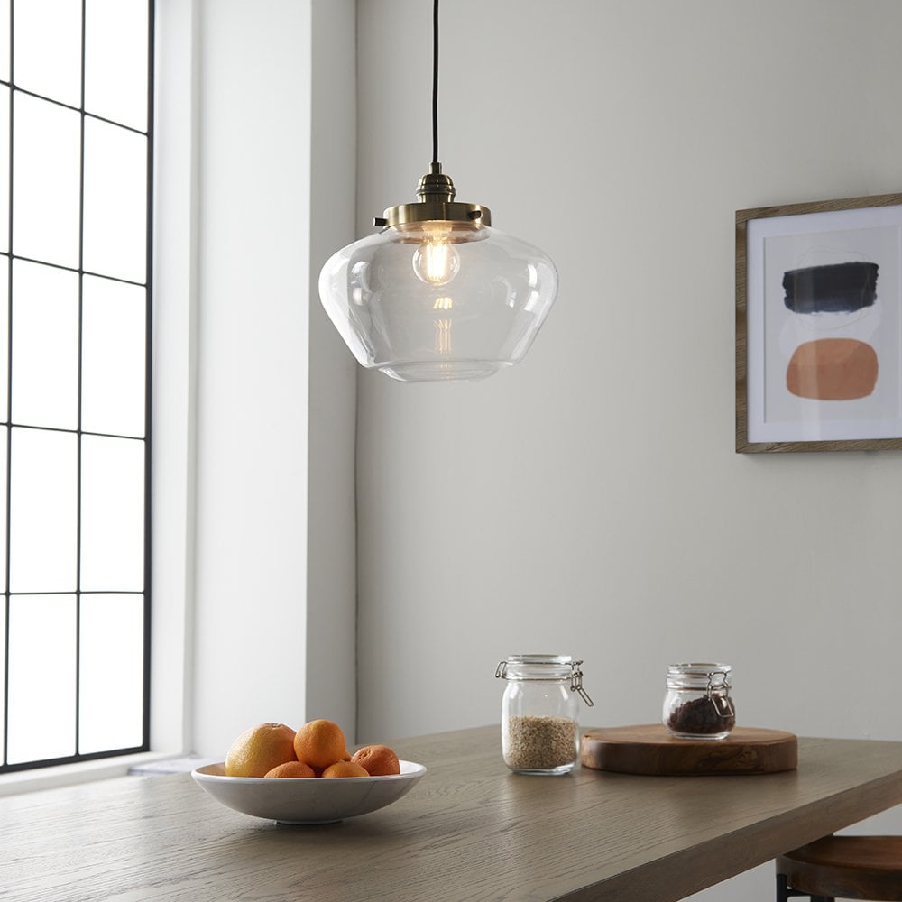 Camberley Antique Brass Pendant with Glass Shade