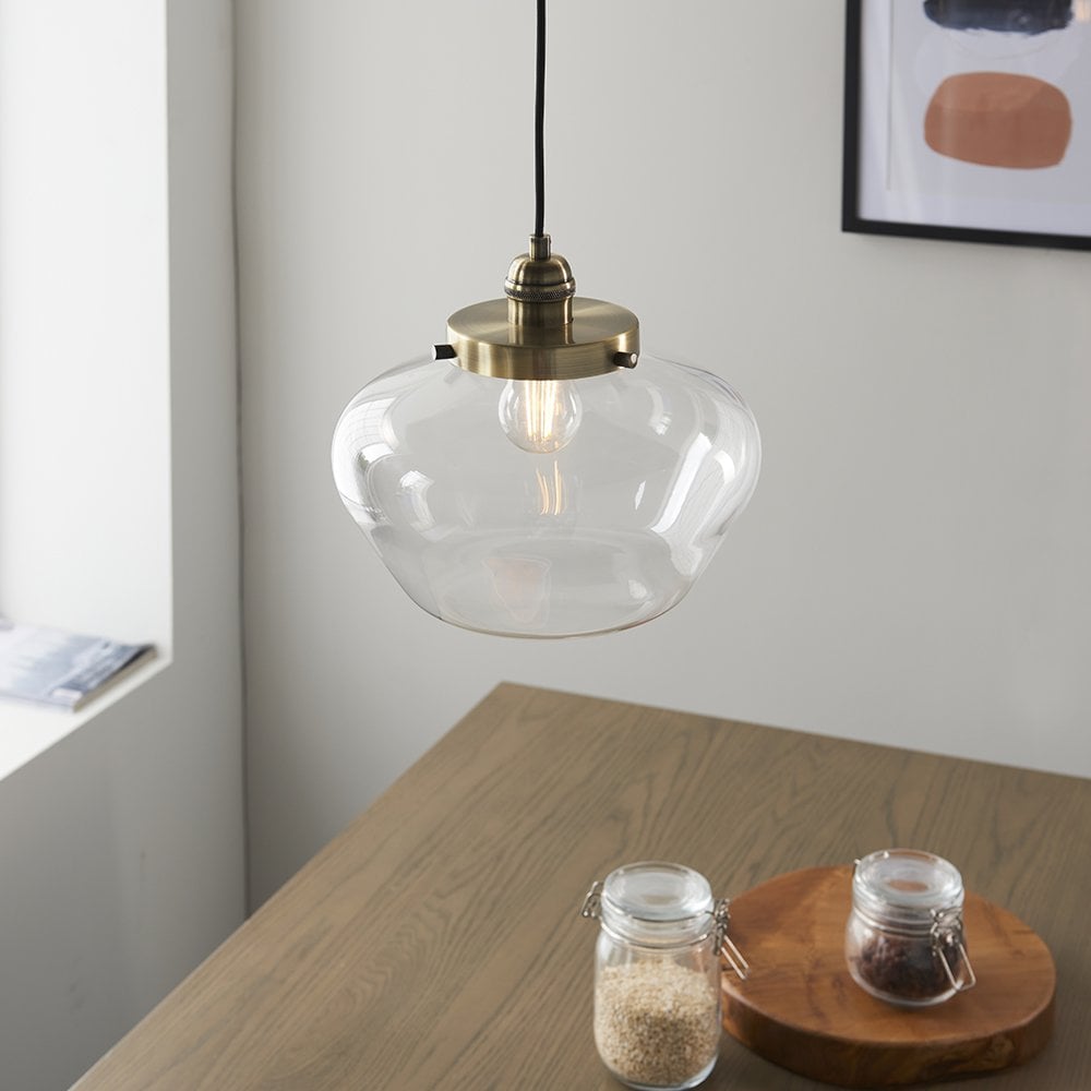Camberley Antique Brass Pendant with Glass Shade