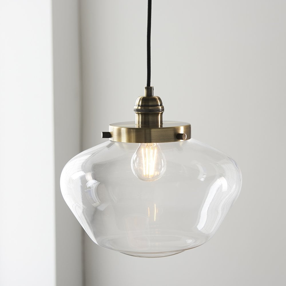 Camberley Antique Brass Pendant with Glass Shade