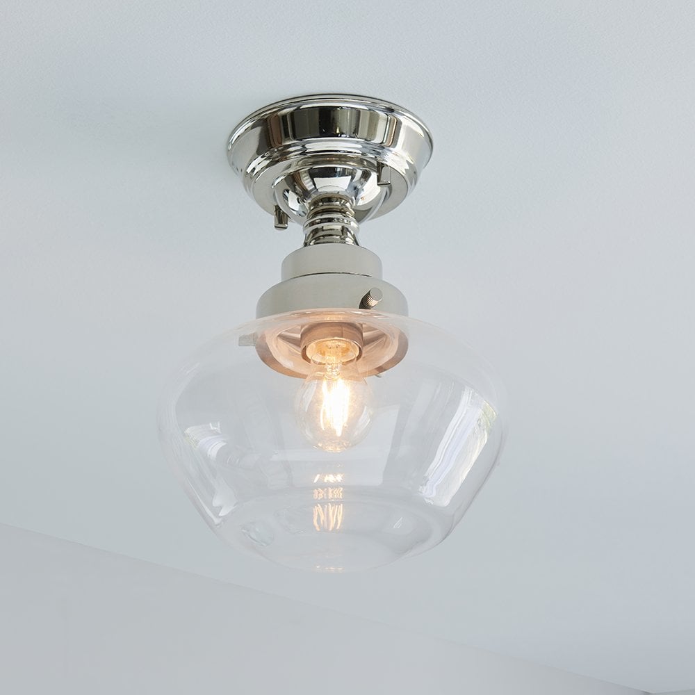 Camberley Polished Nickel Semi Flush Fitting with Glass Shade