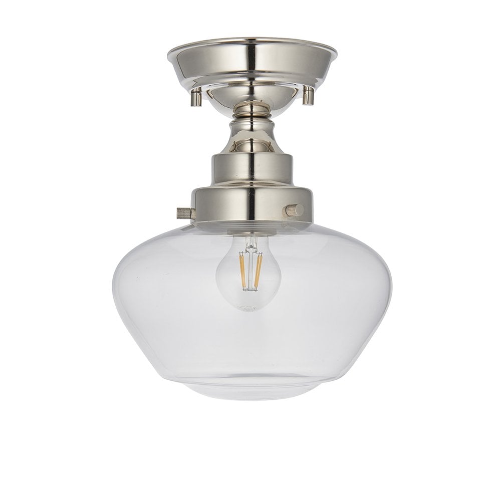 Camberley Polished Nickel Semi Flush Fitting with Glass Shade