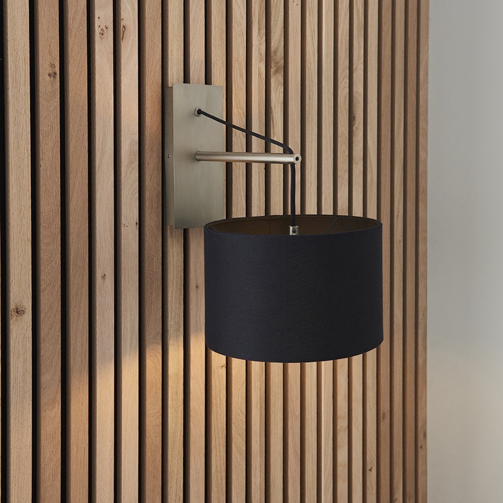 Milan Nickel Wall Light C/W Black Shade