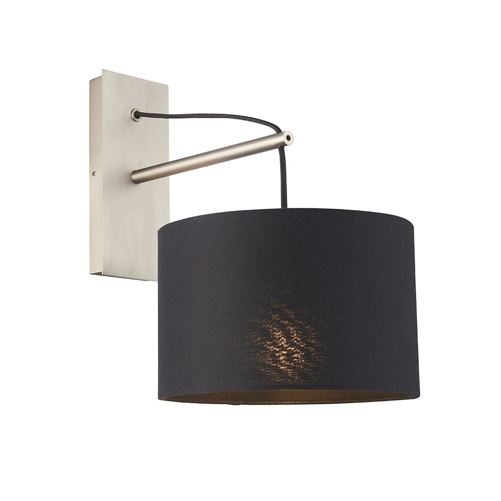 Milan Nickel Wall Light C/W Black Shade