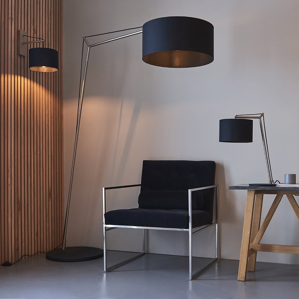 Milan Nickel Wall Light C/W Black Shade